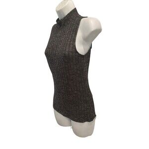 American Dream Top Women Size S Gray/Black Stripe Sleeveless High Neck Tank NWOT